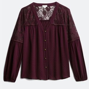Mason & Belle Chalea Women's Purple Lace Button-Up Top size small